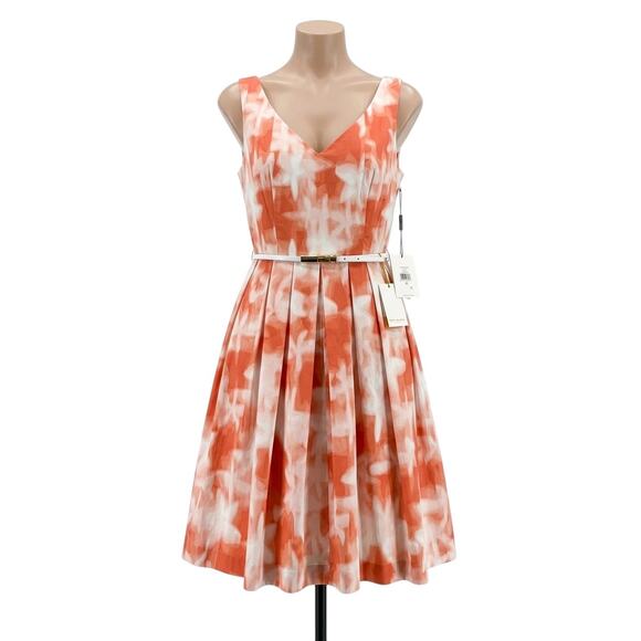 Calvin Klein Dresses & Skirts - NWT Calvin Klein Size 10 Orange White Floral Pleated Belted Sleeveless Dress